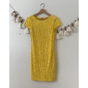 Alice & Olivia Sequin Yellow Aline Mini Dress Party Elegant Glam Wedding 4